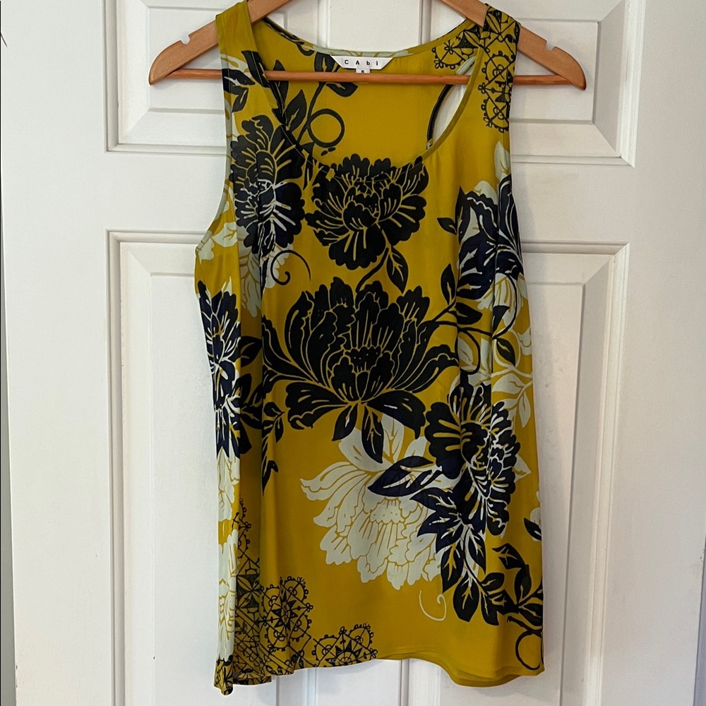 Cabi Bali Floral Tank. Yellow and Navy